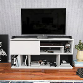 Comoda TV, Retricy, Raca, 120x37x59cm, 100% PAL melaminat, Alb / Negru