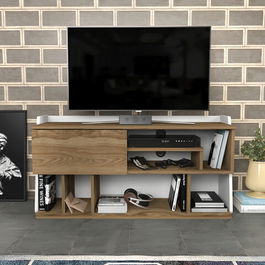 Comoda TV, Retricy, Raca, 120x37x59cm, 100% PAL melaminat, Alb / Stejar bătrân
