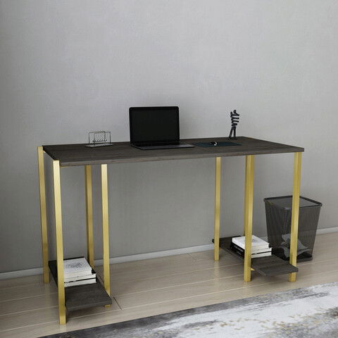 Birou, Retricy, Academy, 125.2x60x73.8cm, 100% PAL melaminat, Aur / Gri inchis