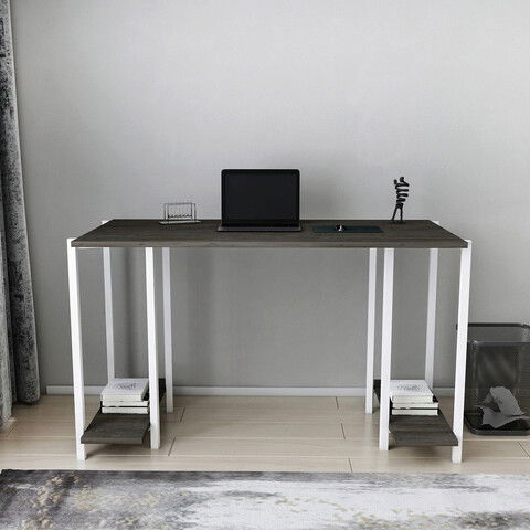 Birou, Retricy, Academy, 125.2x60x73.8cm, 100% PAL melaminat, Alb / Gri inchis