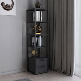 Corp biblioteca, Retricy, Robbins, 39x39x160cm, 100% PAL melaminat, Negru / Antracit