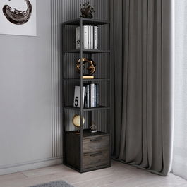Corp biblioteca, Retricy, Robbins, 39x39x160cm, 100% PAL melaminat, Negru / Gri inchis