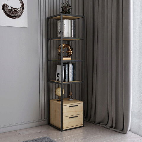 Corp biblioteca, Retricy, Robbins, 39x39x160cm, 100% PAL melaminat, Negru / Stejar