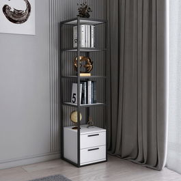 Corp biblioteca, Retricy, Robbins, 39x39x160cm, 100% PAL melaminat, Negru / Alb