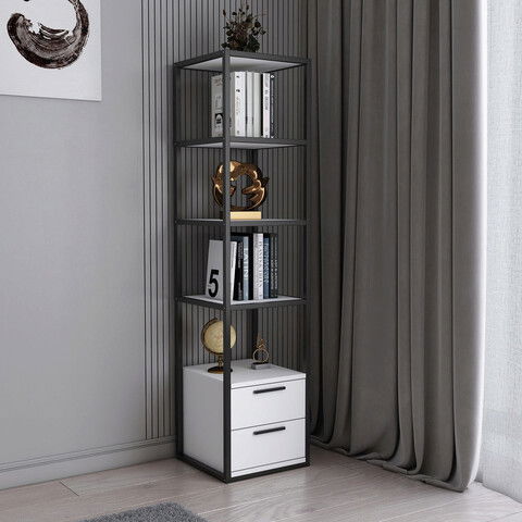 Corp biblioteca, Retricy, Robbins, 39x39x160cm, 100% PAL melaminat, Negru / Alb