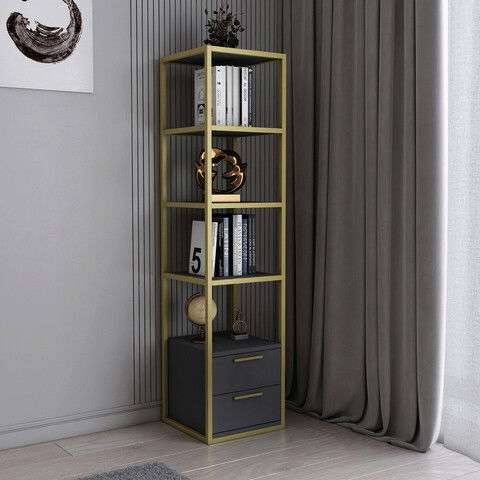 Corp biblioteca, Retricy, Robbins, 39x39x160cm, 100% PAL melaminat, Aur / Antracit
