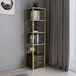 Corp biblioteca, Retricy, Robbins, 39x39x160cm, 100% PAL melaminat, Aur / Gri inchis