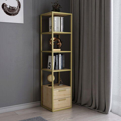 Corp biblioteca, Retricy, Robbins, 39x39x160cm, 100% PAL melaminat, Aur / Stejar