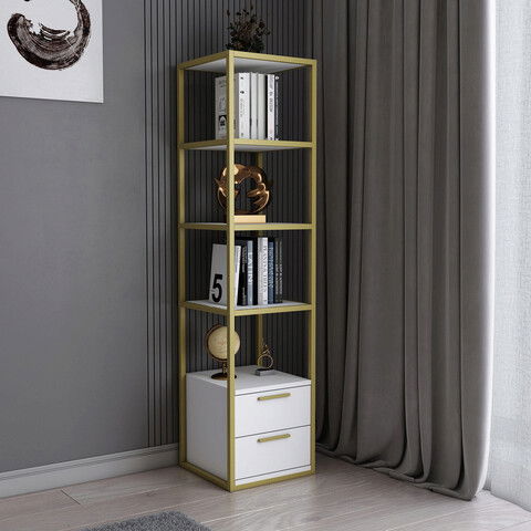 Corp biblioteca, Retricy, Robbins, 39x39x160cm, 100% PAL melaminat, Aur / Alb