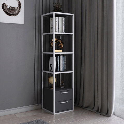 Corp biblioteca, Retricy, Robbins, 39x39x160cm, 100% PAL melaminat, Alb / Antracit