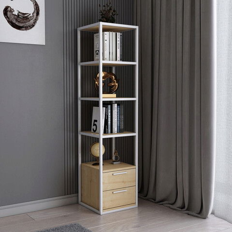 Corp biblioteca, Retricy, Robbins, 39x39x160cm, 100% PAL melaminat, Alb / Stejar