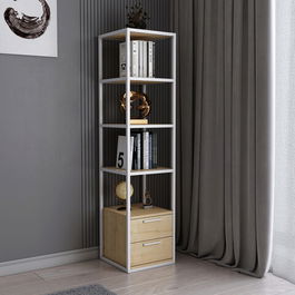 Corp biblioteca, Retricy, Robbins, 39x39x160cm, 100% PAL melaminat, Alb / Stejar