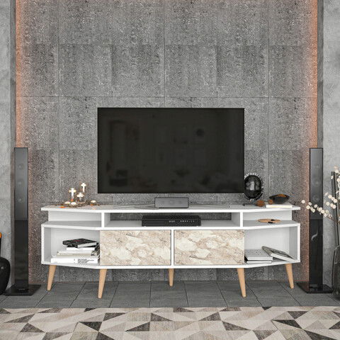 Comoda TV, Retricy, Dennis, 180x35x58.6cm, 100% PAL melaminat, Alb
