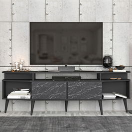 Comoda TV, Retricy, Dennis, 180x35x58.6cm, 100% PAL melaminat, Negru