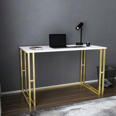 Birou, Retricy, Kane, 120x60x74.8cm, 100% PAL melaminat, Aur / Alb