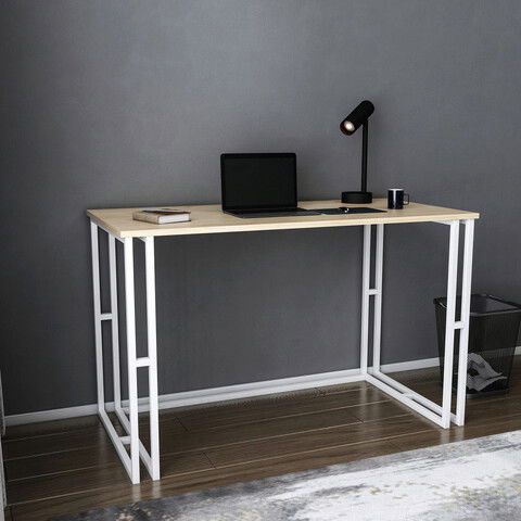 Birou, Retricy, Kane, 120x60x74.8cm, 100% PAL melaminat, Alb / Stejar