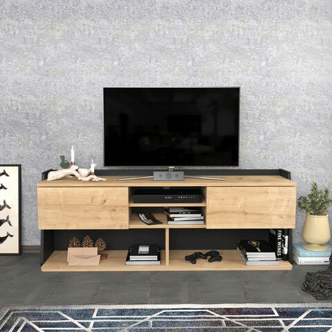 Comoda TV, Retricy, Picas, 160x35x59cm, 100% PAL melaminat, Safir / Negru