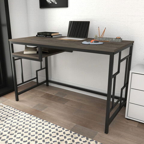 Birou, Retricy, Kennesaw, 120x60x74.8cm, 100% PAL melaminat, Negru / Gri inchis