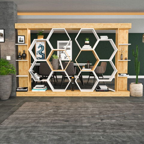 Corp biblioteca, Retricy, Sueno, 140x29.6x177.4cm, 100% PAL melaminat, Alb / Stejar