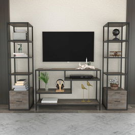 Comoda TV, Retricy, Robbins, 198x39x160cm, 100% PAL melaminat, Negru / Wenge