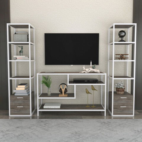 Comoda TV, Retricy, Robbins, 198x39x160cm, 100% PAL melaminat, Alb / Wenge