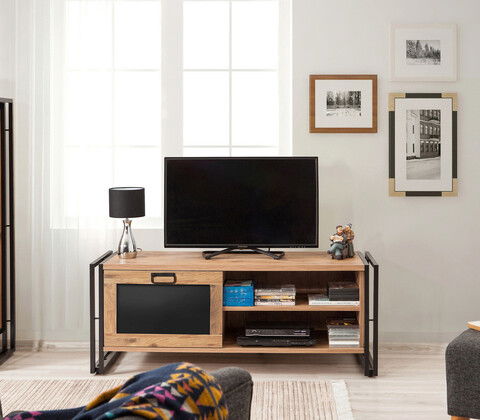 Comoda TV, Sapphire, Arcas Briana, Cm, 100% PAL melaminat, Pinul Atlantic / Negru