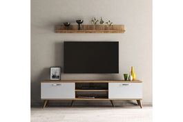 Comoda TV, Tanmob, TVU0103, 180x48x35cm, 100% PAL melaminat , Alb / Pinul Atlantic