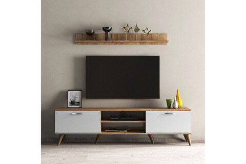 Comoda TV, Tanmob, TVU0103, 180x48x35cm, 100% PAL melaminat , Alb / Pinul Atlantic
