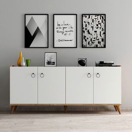 Consolă, Tanmob, KSL0103, 180x79.3x44.5cm, 100% PAL melaminat , Alb / Pinul Atlantic