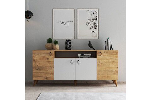 Consolă, Tanmob, KSL0203, 180x79.3x44.5cm, 100% PAL melaminat , Alb / Pinul Atlantic