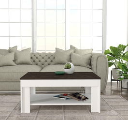 Măsuţă de cafea, Tera Home, Done, 90x40x60cm, 100% PAL melaminat, Alb / Maro inchis