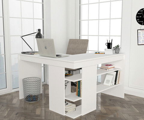 Birou, Tera Home, Stylo, 120x73.8x120cm, 100% PAL melaminat, Alb