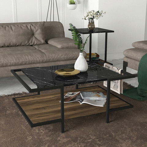 Măsuţă de cafea, Tera Home, Minerva, 94x40x64cm, 100% PAL melaminat, Nuc / Negru