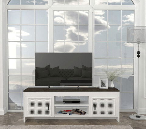 Comoda TV, Tera Home, Done, 150x48.2x35cm, 100% PAL melaminat, Alb / Maro inchis