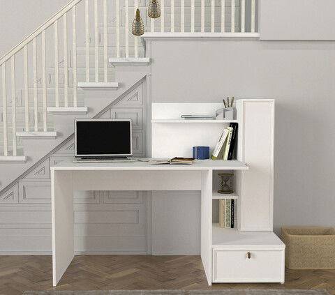 Birou, Tera Home, Shellon, 142.8x115.8x60cm, 100% PAL melaminat, Alb