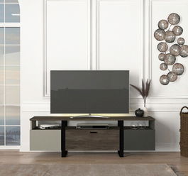 Comoda TV, Tera Home, Arne, 150x46.2x31.5cm, 100% PAL melaminat, Gri / Antracit / Nuc