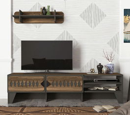 Comoda TV, Tera Home, Chester, Cm, 100% PAL melaminat, Nuc / Antracit