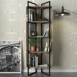 Corp biblioteca, Tera Home, Costa, 63.6x180x34.8cm, 100% PAL melaminat, Negru / Nuc