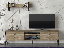 Comoda TV, Tera Home, Zath, Cm, 100% PAL melaminat, Nuc / Negru