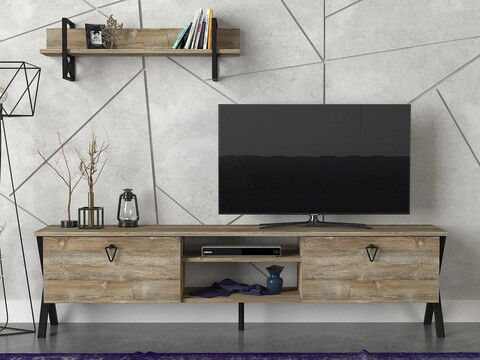 Comoda TV, Tera Home, Zath, Cm, 100% PAL melaminat, Nuc / Negru