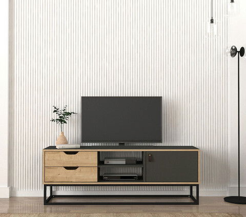 Comoda TV, Tera Home, Dolores, 150x53.2x35cm, 100% PAL melaminat, Safir / Antracit