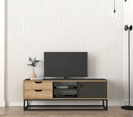 Comoda TV, Tera Home, Dolores, 150x53.2x35cm, 100% PAL melaminat, Safir / Antracit