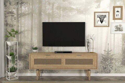 Comoda TV, Tera Home, Sirona, 140x55.2x29.6cm, 100% PAL melaminat, Stejar