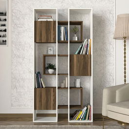 Corp biblioteca, Tera Home, Leonda, 95.9x183.6x29.6cm, 100% PAL melaminat, Alb / Nuc