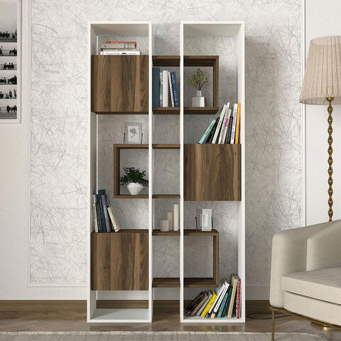 Corp biblioteca, Tera Home, Leonda, 95.9x183.6x29.6cm, 100% PAL melaminat, Alb / Nuc