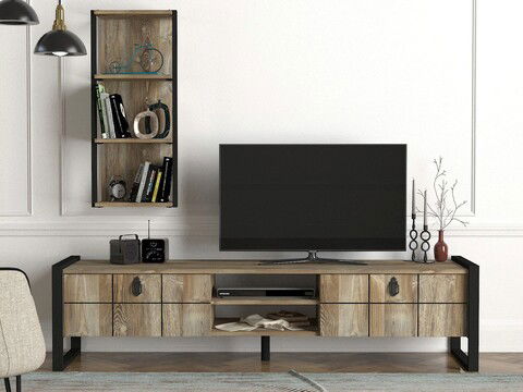 Comoda TV, Tera Home, Lost, Cm, 100% PAL melaminat, Nuc / Negru