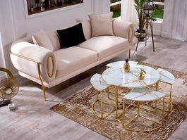 Set masute 5 piese, Valovi, Zen 4+1, 100% METAL, Aur / Alb