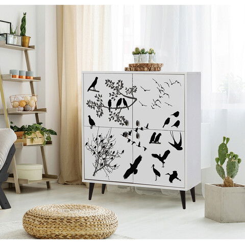 Dulap multifunctional, Vella, Manyas, 95x111x36cm, 100% PAL melaminat, Alb / Negru