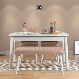 Set masa si scaune 4 piese, Vella, Costa 0900, 100% PAL melaminat, Alb / Piatră
