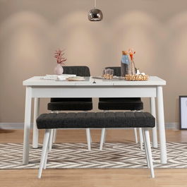 Set masa si scaune 4 piese, Vella, Santiago 1053, 100% PAL melaminat, Alb / Antracit